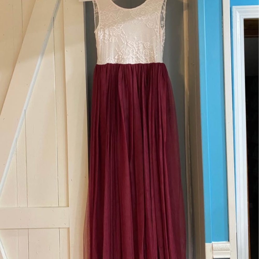 Elegant White and Burgundy Kids Dress